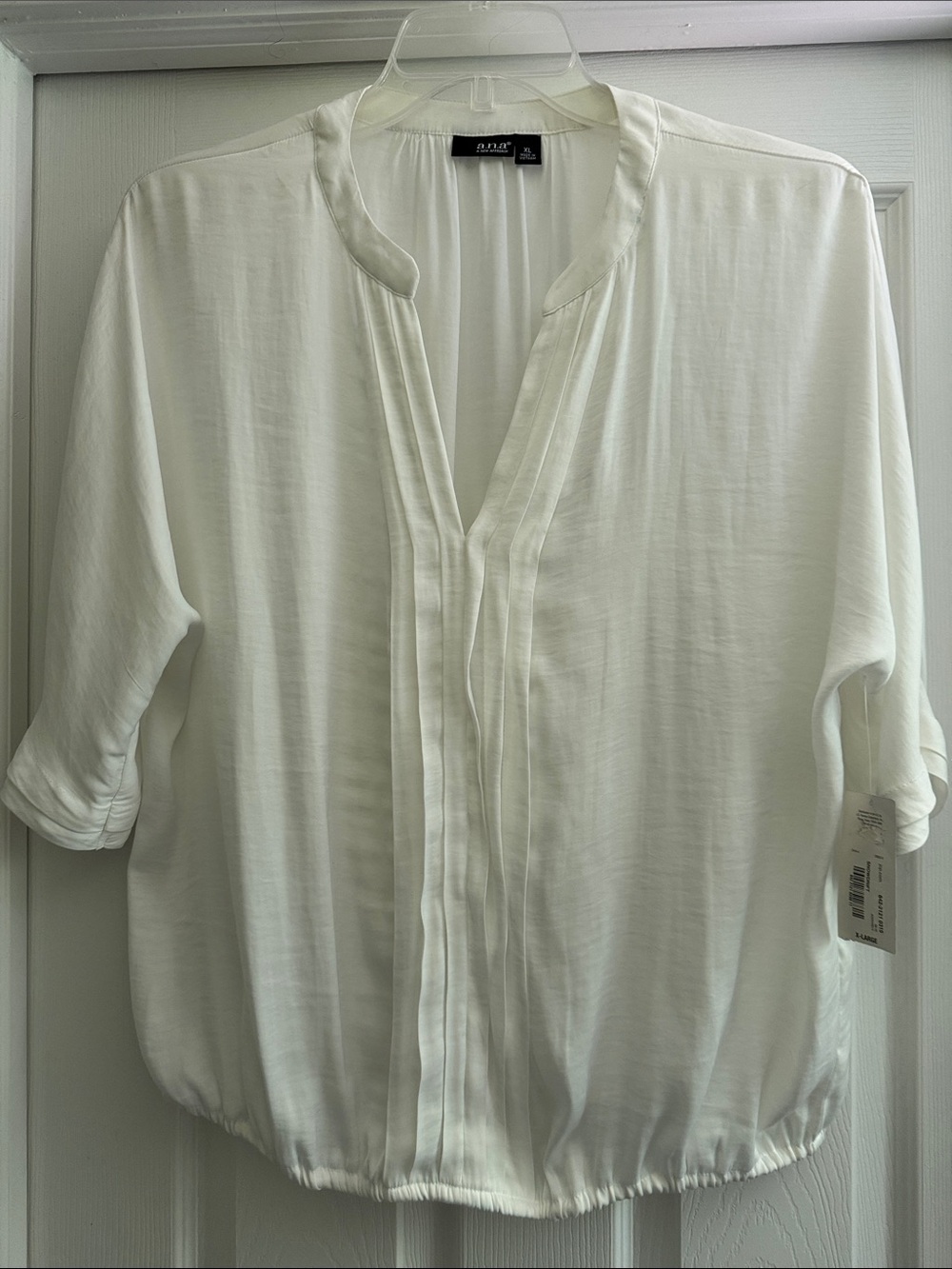 Cream Pleated V-Neck Blouse by a.n.a. size XL